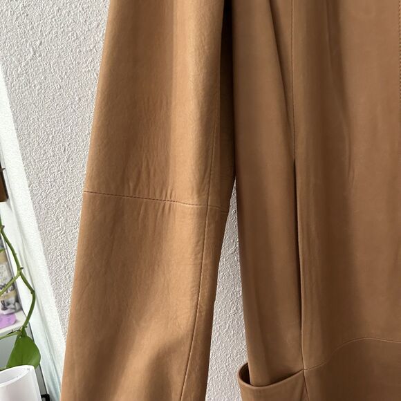 VINCE Leather Lightweight Open Front Collarless Coat Jacket Duster Women Size 8 - Picture 6 of 10
